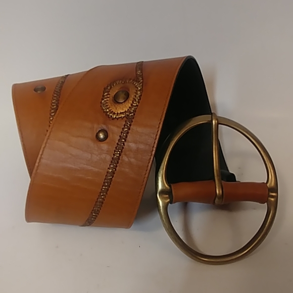 Claudia Orciani Tan Brown Leather Wide Belt sz 80